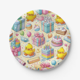Assiettes En Carton Enfants souriants canards Plaques de fête d'annive