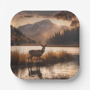 Assiettes En Carton Énorme cerf à cheval sur le lac Mountain