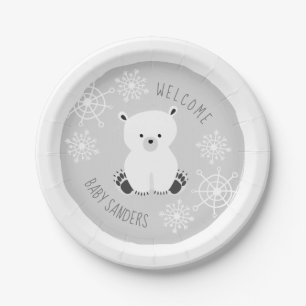 Assiettes En Carton Ensemble de Joy Snowflake Baby shower gris neutre
