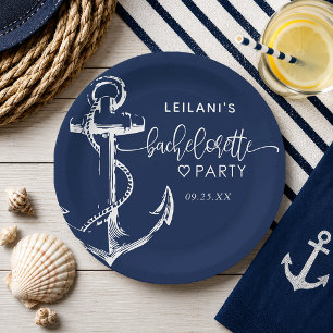Assiettes En Carton Enterrement de vie de jeune fille à l'ancre nautiq