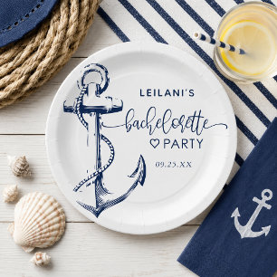 Assiettes En Carton Enterrement de vie de jeune fille à l'ancre nautiq