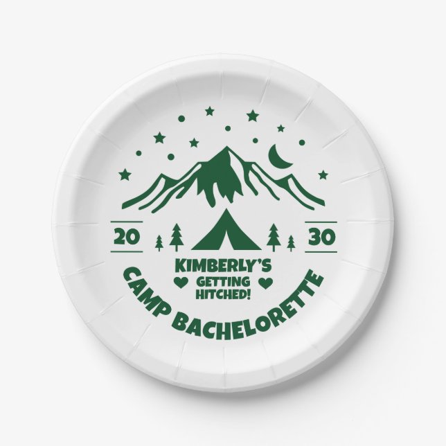 Assiettes En Carton Enterrement de vie de jeune fille Camping (Devant)