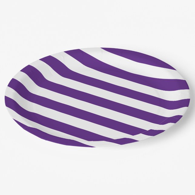 Assiettes En Carton Épais Gras Bandes Violettes et Blances (Angle)