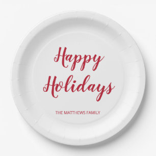 Assiettes En Carton Épais Rouge moderne Script Joyeux vacances Noël