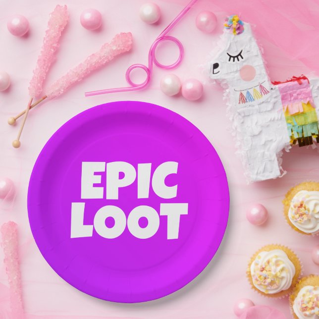 Assiettes En Carton Epic Loot Gamer Kids Neon Purple Texte (Fête)