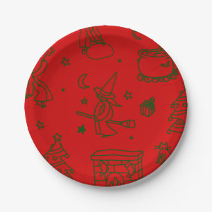 Assiettes En Carton épiphanie noël sorcière befana rouge
