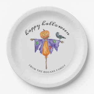 Assiettes En Carton Épouvantail d'Halloween avec Citrouille