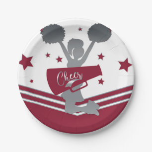 Assiettes En Carton Équipe de Cheerleading Marron & Étoiles Argentées 