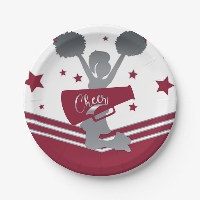 Assiettes En Carton Équipe de Cheerleading Marron & Étoiles Argentées  (Devant)