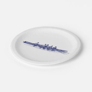 Assiettes En Carton Équipe de rameurs de l'équipage de rame bleu Sport