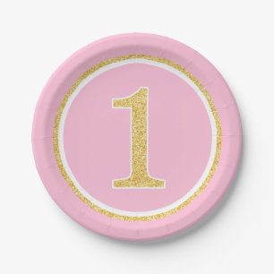 Assiettes En Carton Ęr anniversaire d'or de Faux de cercle rose de