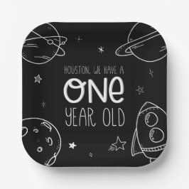 Assiettes En Carton Espace 1er Anniversaire - Houston Un An - Plaques