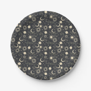 Assiettes En Carton espace céleste soleil lune galaxie planète beige