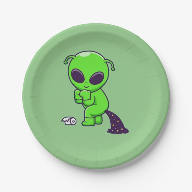 Assiettes En Carton Espace de poinçonnage alien mignon (Devant)