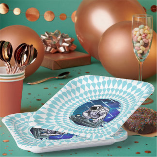 Assiettes En Carton Espace DJ de l'astronaute Arrière - plan bleu