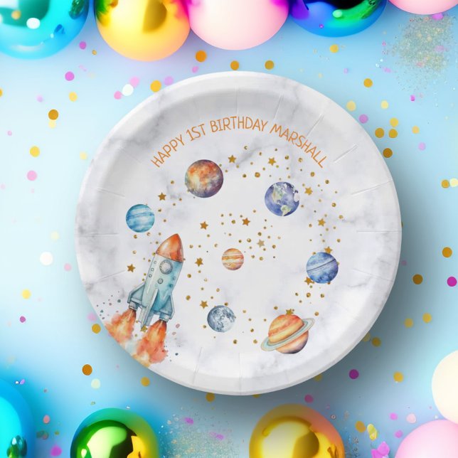 Assiettes En Carton Espace Extérieur Galaxie Planètes Système Solaire  (Outer Space Galaxy Planets Solar System Birthday Paper Plates)