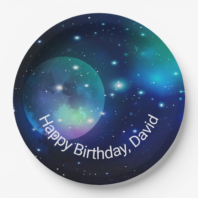 Assiettes En Carton Espace extra-atmosphérique et étoiles Anniversaire (Devant)