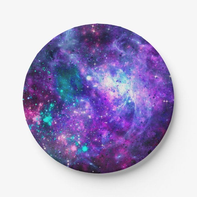 Assiettes En Carton Espace violet Galaxie Cosmique Espace Turquoise Ci (Devant)