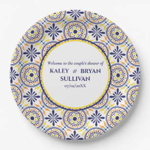Assiettes En Carton Espagnol Tile Jaune mariage méditerranéen V1