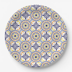 Assiettes En Carton Espagnol Tile Jaune mariage méditerranéen V2