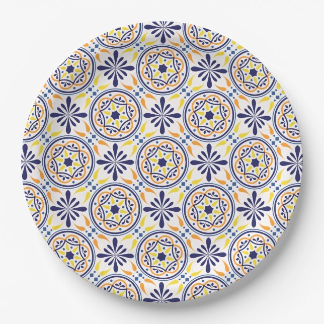 Assiettes En Carton Espagnol Tile Jaune mariage méditerranéen V2 (Devant)