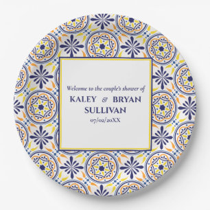 Assiettes En Carton Espagnol Tile Jaune mariage méditerranéen V3