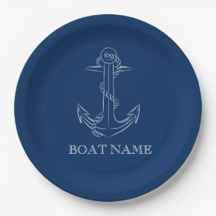 Assiettes En Carton Esprit nautique Ancre Marine Bleu