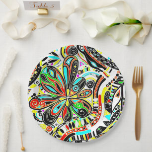 Assiettes En Carton Esquisse Imaginaire Art - Fleurs Abstraites 3