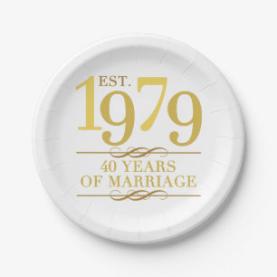 Assiettes En Carton Est. 40e anniversaire du Mariage 1979