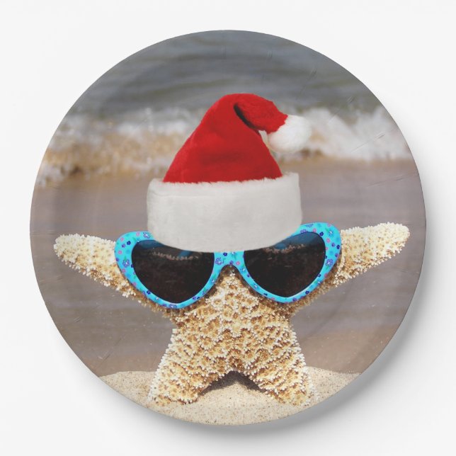 Assiettes En Carton Éstarfish de Noël avec lunettes de soleil (Devant)
