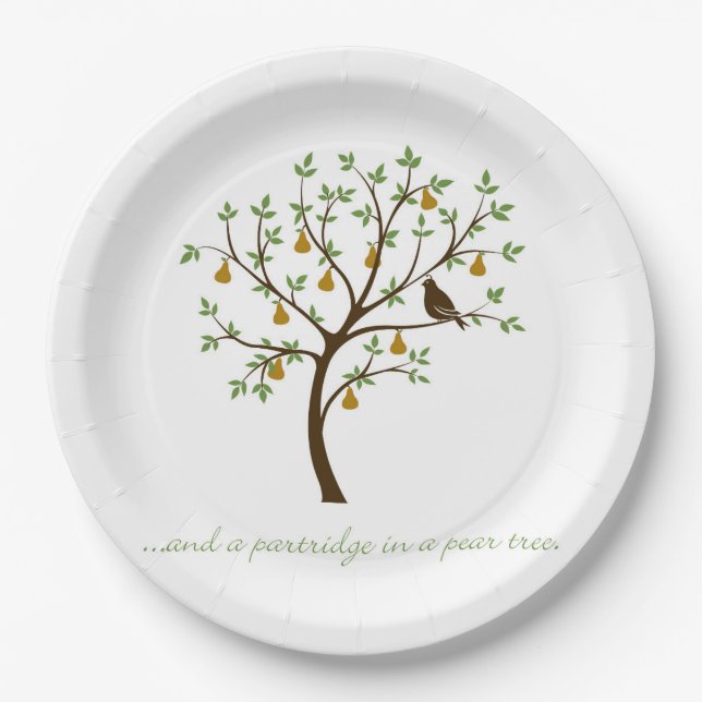 Assiettes En Carton Et un perdrix dans un poirier (Devant)