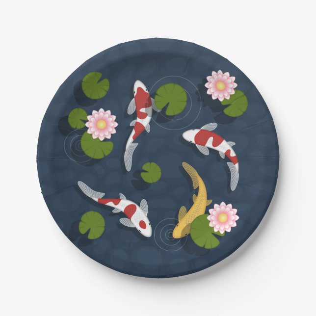 Assiettes En Carton Étang japonais de poissons Koi (Devant)