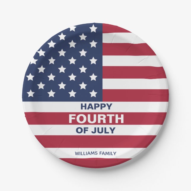 Assiettes En Carton États-Unis Drapeau heureux 4 juillet texte personn (Devant)