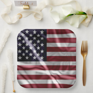 Assiettes En Carton États-Unis Drapeau rouge, Blancs, Bleu étoilé