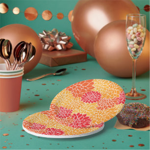 Assiettes En Carton Été Floral Orange/Jaune/Rouge