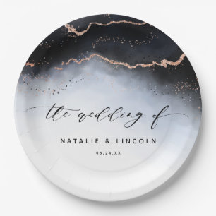 Assiettes En Carton Ethereal Mist Ombre Navy Mariage d'aquarelle bleu 