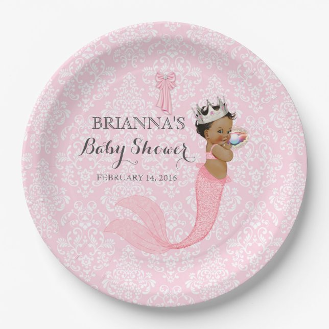 Assiettes En Carton Ethnic Baby Girl Mermaid Princess Crown Damask (Devant)