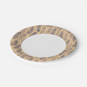 Assiettes En Carton Ethnic Feather Outline Motif