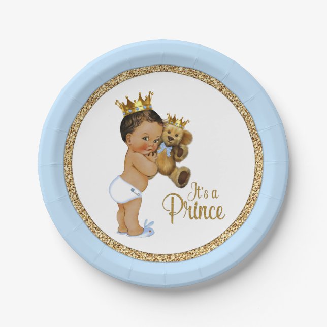 Assiettes En Carton Ethnic Prince Teddy Bear Boy Baby shower (Devant)