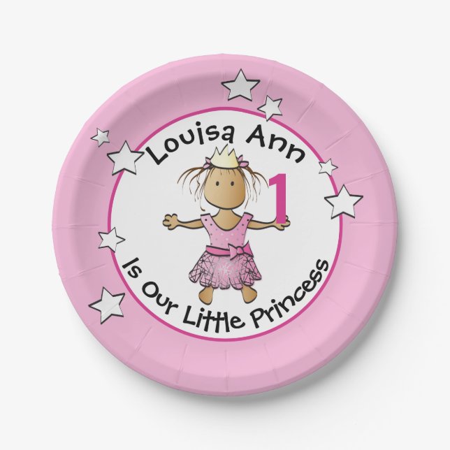 Assiettes En Carton Ethnic Princess Cute 1er anniversaire Pink Party (Devant)