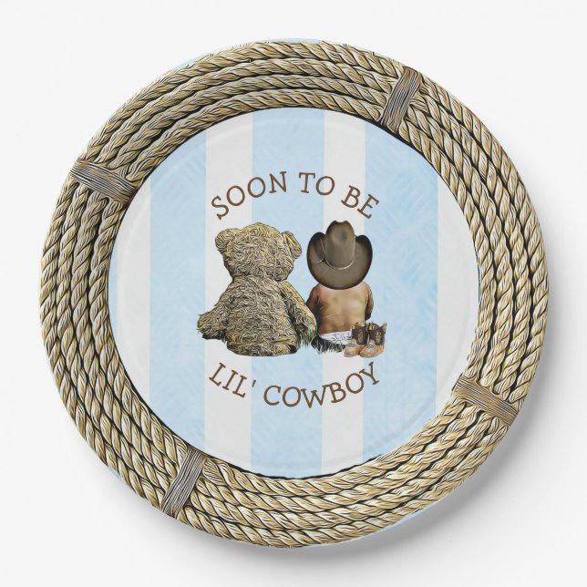 Assiettes En Carton Ethnique Bientôt être Lil' Cowboy Baby shower (Devant)