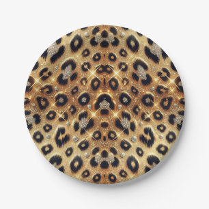 Assiettes En Carton Étincelle Glam Or Léopard Noir Cheetah Imprimer