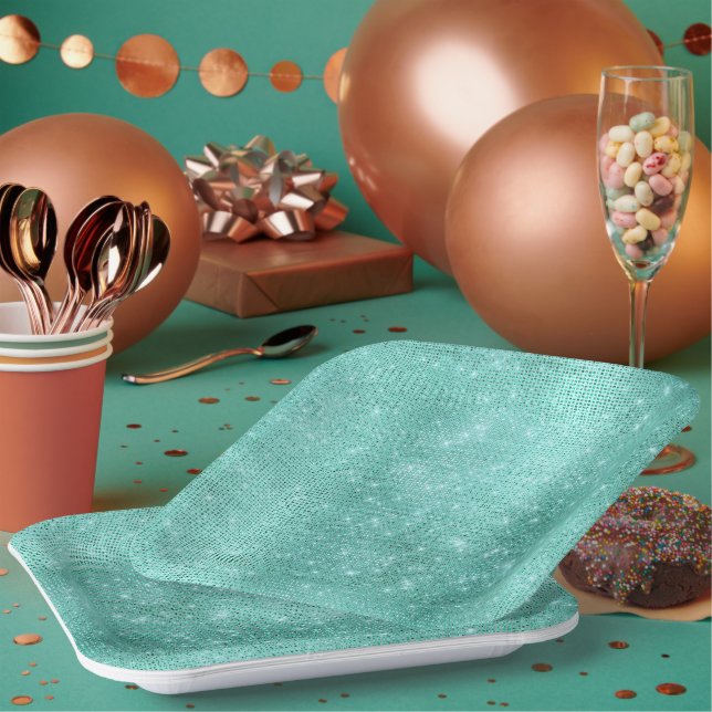 Assiettes En Carton Étincelle verte à la menthe (Multi)