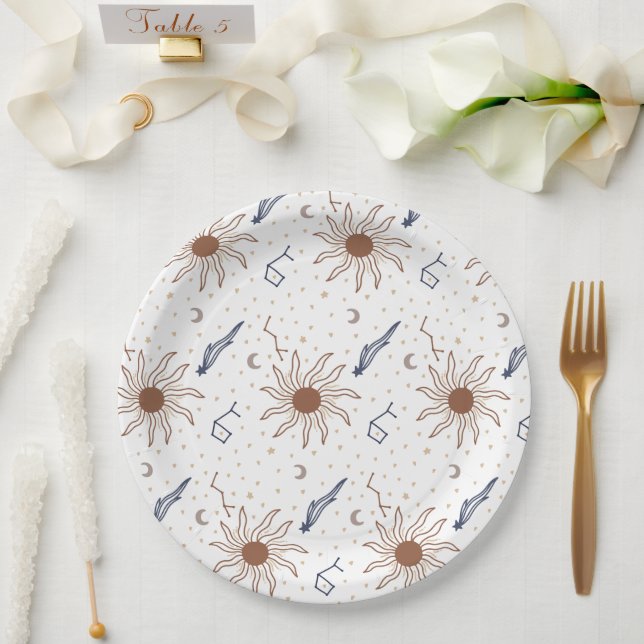 Assiettes En Carton Étoile céleste, soleil et lune (Mariage)