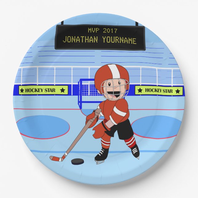 Assiettes En Carton Étoile de hockey sur glace personnalisée RW (Devant)