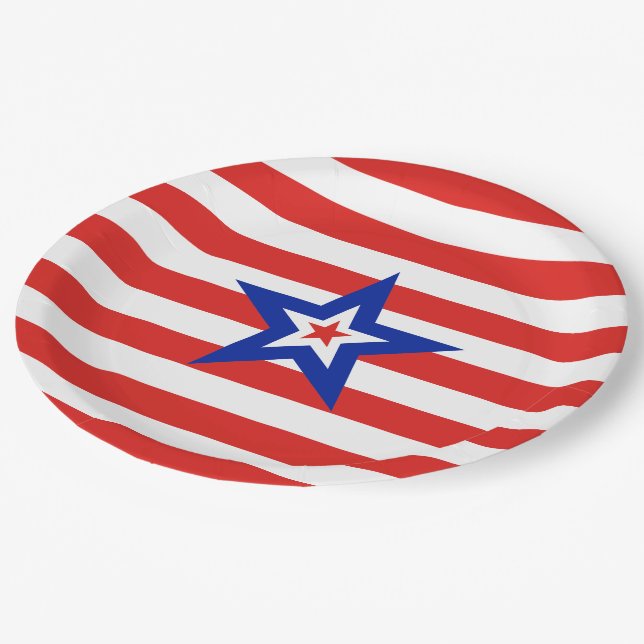 Assiettes En Carton Étoile patriotique américaine sur les rayures roug (Angle)