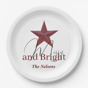 Assiettes En Carton Étoile rustique Merry & Bright personnalisée