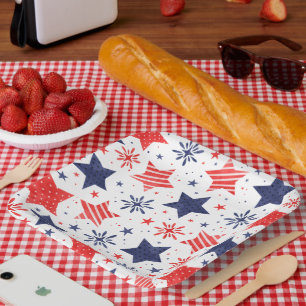 Assiettes En Carton Etoiles aquarelle Quart Juillet