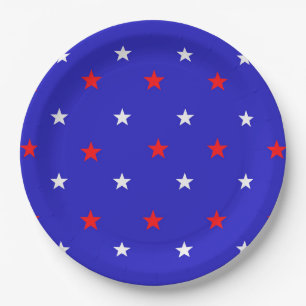 Assiettes En Carton Étoiles blanches et rouges - Motif étoilé