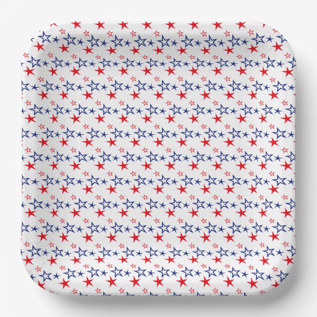 ASSIETTES EN CARTON ÉTOILES BLEUES ROUGES PATRIOTIQUES (Recto)